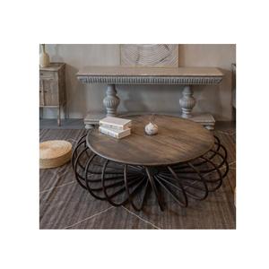 Fourniture en gros Table basse en métal de forme ronde avec dessus en bois pour meubles de salon disponible à l'exportation depuis l'inde - Product Image 1