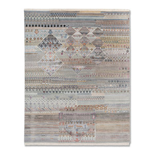 Tapis en laine et soie de bambou noué à la main à motif géométrique bleu Freedom Manchaha pour la décoration de la maison et du salon - Les-8359 - Product Image 1