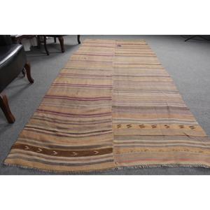 Tapis Kilim, tapis turc de 4,3 x 10,6 pieds, tapis rayé brun en laine - Product Image 3