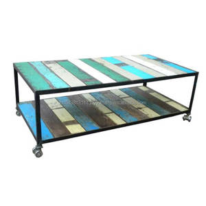 Mesa de centro de madera recuperada de alta calidad personalizada, muebles de comedor antiguos rústicos de hierro para Taller de decoración del hogar del Hotel - Product Image 1