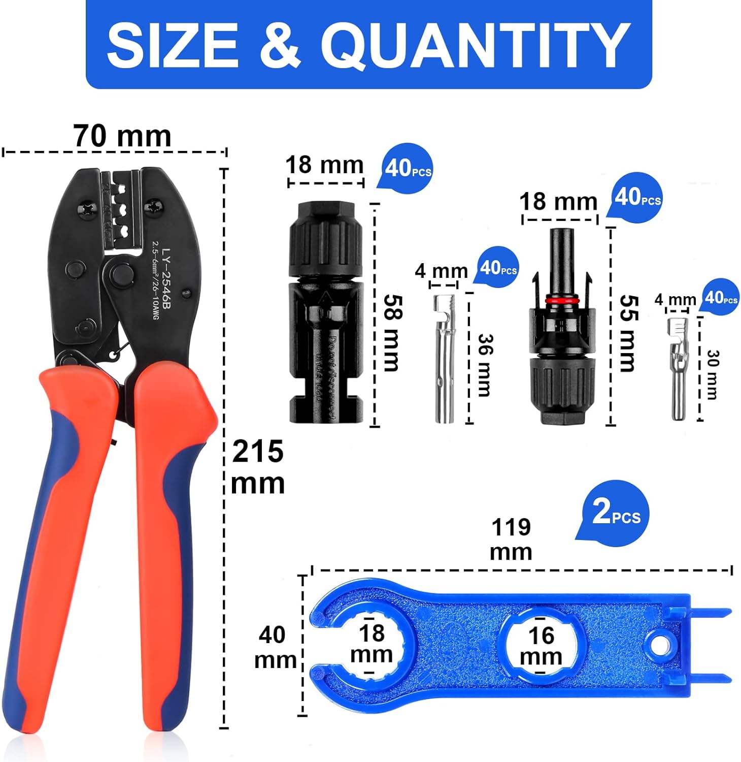 40Pairs connectors +2pcs Spanners+1pcs plier