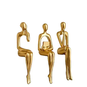 Excellent Design Product Metal Sitting Men Sculpture Stand With Gold Finished Home Office Table Renovate Wedding Gift Wall Art