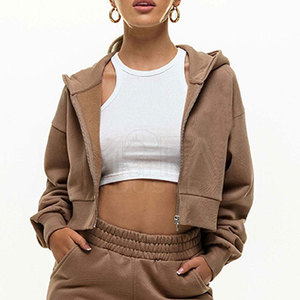 Custom Zipper Crop <b>Hoodie</b> For Woman Anti-Wrinkle & Breathable Material <b>Trendy</b> Streetwear Style - Product Image 2