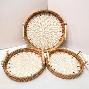Bandeja de madreperla de ratán de alta calidad, ideal para banquetes de bodas, bandejas con incrustaciones de fregona - Product Image 2