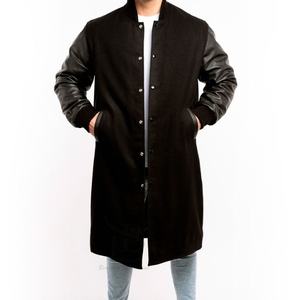 Nuevo lujo 100% lana Chenille bordado cuerpo de lana negra y mangas de cuero negro Letterman Varsity chaqueta abrigo para hombres OEM - Product Image 6