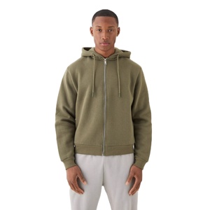 Sudadera con capucha personalizada con cremallera en relieve para hombre 100% algodón forro polar pesado temporada de invierno cremallera con capucha teñida Lisa servicio OEM - Product Image 1