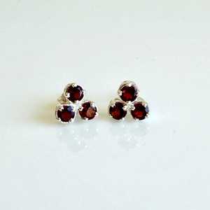 Triple Dot Red <b>Garnet</b> Round Prong Post Stud <b>Earrings</b> Wholesale 925 Sterling Silver January Birthstone Jewelry Gift For Her - Product Image 1