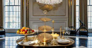 Support à gâteau en laiton martelé à trois niveaux avec plaque pour mariages pour gâteaux Desserts Fruits Bonbons Buffet Présentoirs - Product Image 5