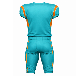 OEM Turquoise & Orange American <b>Football</b> Uniform Contrast Shoulder Panel Performance Jersey with Padded Pant - Product Image 2