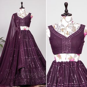 Dernier vêtement de Festival de créateur, broderie Georgette, Lehenga, Choli avec dupata, lehenga, choli pour filles - Product Image 5