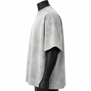 Camiseta Oversize Personalizada Gris Claro Lavado para Hombre, Estilo Vintage, Lisa, de Algodón, Manga Corta, Casual, de Moda, con Ribete - Product Image 4