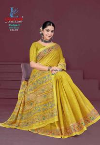 Vente en gros de saris fantaisie en coton imprimé dernière collection de vêtements de soirée modernes à séchage rapide pour femmes toutes saisons - Product Image 5