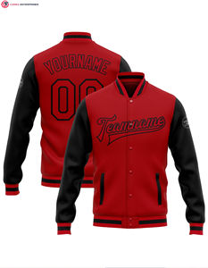 Chaqueta universitaria roja universitaria de alta calidad para hombres Mangas de cuero hechas a mano Casual OVO Collegiate para jugadores de béisbol Letterman - Product Image 1