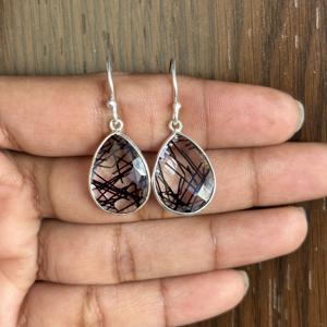 Boucles d'oreilles pendantes en forme de poire en argent sterling 925 avec pierre précieuse rutile de style bohème, cadeau tendance pour femmes - Product Image 2