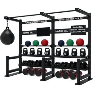 Rack de musculation pliable à 4 niveaux avec barre de traction, hauteur de 107 pouces, conception en 2 sections pour les salles de sport à domicile et les studios d'entraînement - Product Image 2
