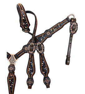Quincaillerie en nickel et cuivre Cuir véritable Headstall de cheval Couleur marron Headstall Western Headstals et rênes Cheval - Product Image 6
