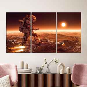 Arte en lienzo de astronauta surrealista moderno: decoración de pared con impresión plana, JUEGO DE 3 LIEÑOS - Product Image 1