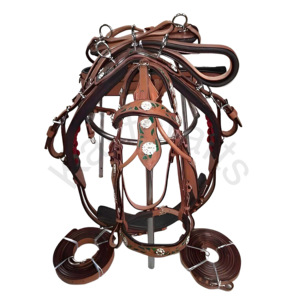 Ensemble de harnais de conduite en cuir naturel et marron tricolore pour un chariot à chevaux ou un chariot - Product Image 3