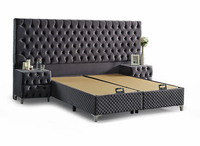 Europäischer Stil Ottoman-Bett mit Stauraum, Gepolstert, Queen/Doppel/Einzelbett, Modulares Design mit Massagefunktion, Weiche Holzpaneele, Wohnmöbel für Schlafzimmer