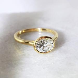 Anillo de diamante cultivado en laboratorio ovalado IGI, anillo de diamante creado en laboratorio de oro amarillo sólido de 14 quilates para boda y anillo o banda de compromiso - Product Image 1