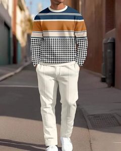 Conjunto informal ligero de manga larga con cuello redondo para hombre, traje deportivo transpirable para viajes, compras, nueva ropa de calle - Product Image 6