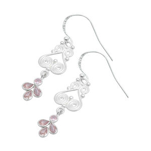 ชุดกรอบลายเส้นน้ำหนักเบาแบบห้อยต่างหูเซอร์โคเนีย925ลูกบาศก์สีชมพูต่างหูเงินสเตอร์ลิงเครื่องประดับแบบห้อยสำหรับผู้หญิง - Product Image 1