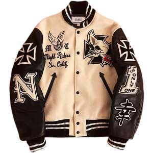 Chaqueta universitaria con logotipo personalizado, Mangas de cuero bordadas, chaqueta negra de béisbol universitario para parejas, chaqueta de hombre Letterman Varisty - Product Image 5