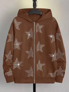Personalizado strass serigrafía logotipo francés Terry de gran tamaño pesado 100% algodón ácido lavado sol desteñido hombres sudaderas con capucha vintage - Product Image 3