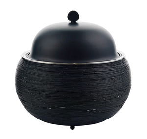 Nouveau Look Moderne En Acier Inoxydable Serveur De Nourriture Noir Fini Forme Ronde Casserole Designer En Métal Réchauffeur De Nourriture Utilisation Casserole - Product Image 4