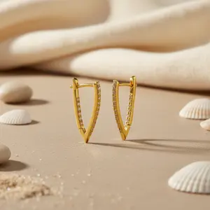 "V-Shaped <b>Crystal</b> <b>Earrings</b> with Gold Plating for Women's Gifts" - Product Image 1