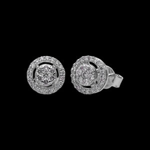 Elegant 14K Yellow Gold Double <b>Halo</b> Design Cluster Diamond Stud <b>Earrings</b> Featuring Natural Brilliant Cut Diamonds - Product Image 5