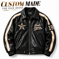 Blouson Bomber en Cuir Personnalisé avec Logo, Manches à Rayures de Course, Applique Étoile, Broderie Script, Fermeture Éclair Avant – Fabricant OEM