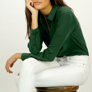 Vente directe d'usine, chemisiers et hauts pour femmes en satin de charmeuse soyeux, couleur unie, bouton respirant, simple - Product Image 2