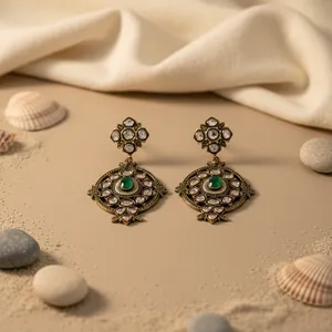 Women's Trendy 22k Gold Plated <b>Chandelier</b> Earrings with Crystal Rhinestone Flower Design Wedding Statement Jewelry - Product Image 2