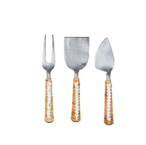 Service à fromage en acier aspect royal Set à fromage à poignée en rotin design antique pour la cuisine à domicile Set à fromage - Product Image 3