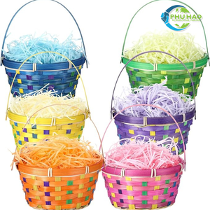 Round High-Quality Woven Kids' Easter <b>Basket</b> with Handle BAMBOO <b>BASKETS</b> From Vietnam <b>Basket</b> for <b>Egg</b> Hunts & Candy - Product Image 6
