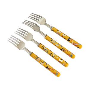 Juego de 4 cubiertos de acero inoxidable chapados en color plateado, ideales para cocina, mesa, regalo, uso doméstico, cubiertos con mango redondo Multicolor - Product Image 1