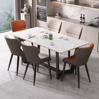 Ensemble de table à manger rectangulaire pliante minimaliste italienne avec 6 chaises, plateau en pierre frittée, base en métal pour mobilier de salle à manger moderne