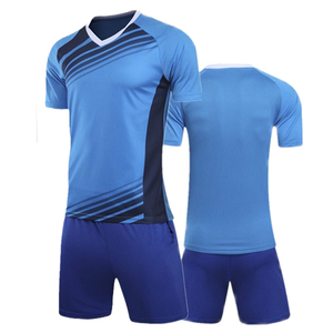 Custom soccer uniform blue with red and <b>white</b> stripe print <b>short</b> sleeve shirt and <b>shorts</b> breathable football team kit - Product Image 5