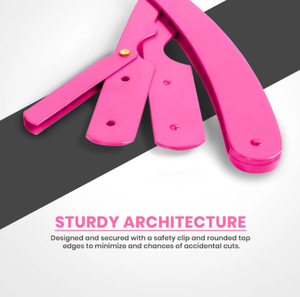 มีดโกนหนวดตัดผมขอบตรงสแตนเลส100% สีชมพูสำหรับมืออาชีพ100แพ็คใบมีดดีไซน์ปลอดภัยสำหรับการกำจัดขนตามร่างกายส่วนบุคคล - Product Image 4