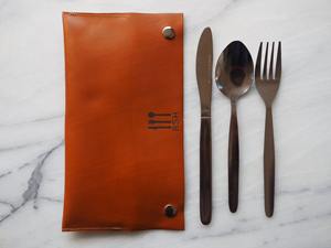 Porta Cubiertos Plegable de Cuero Genuino Ecológico y Duradero para Restaurante, Organizador de Cubiertos Hecho a Mano LCH-0048 - Product Image 2