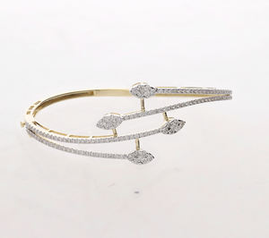 Modern 14K Yellow <b>Gold</b> 2.12CTW Diamond Bracelet Natural Brilliant Cut Diamonds Rhodium <b>Plated</b> Symmetrical Flowing <b>Bangles</b> - Product Image 3