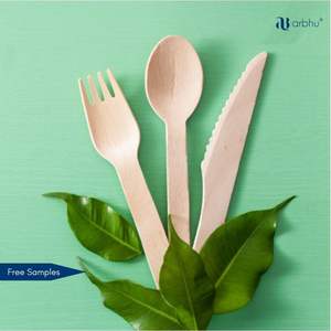 Juego de tenedor de cuchillo de cuchara de bambú desechable de primera calidad 100% ecológico Biodegradable Natural para fiestas de comida - Product Image 5