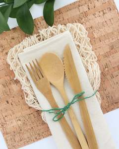 Juego de utensilios de bambú duraderos, ecológicos, ecológicos, sostenibles, básicos, minimalistas, 20 piezas, utensilios no químicos - Product Image 2