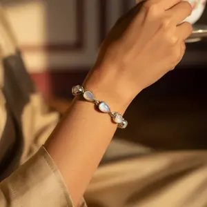 925 Silver Women's Teardrop <b>Bracelet</b> with <b>Moonstone</b> Diamond & Jade Classic Religious Cute Style Gift - Product Image 2