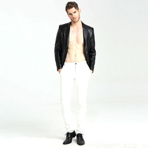 กางเกงหนังผู้ชายแฟชั่นขายส่งสำหรับฤดูใบไม้ร่วงและฤดูหนาว กางเกงหนังแท้ หนังแกะ สีดำ - Product Image 2