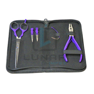 Top Sale Professional Lavender Coating <b>Small</b> Hair Extension <b>Pliers</b> Scissor Tools in Black Leather Case Kit - Product Image 6