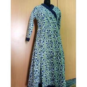 Vestido cruzado de algodón estampado a mano con estampado floral de doble sombra hermoso estilo - Product Image 4