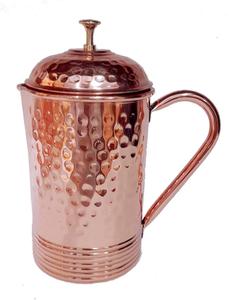 Jarra de agua martillada de cobre puro de alta calidad con mango Fabricante y proveedor de India - Product Image 1