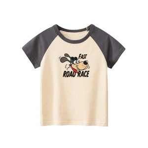 T-shirt à manches raglan pour homme, imprimé chien de dessin animé, course rapide sur route, col rond, coupe régulière, décontracté, en jersey de coton - Product Image 1